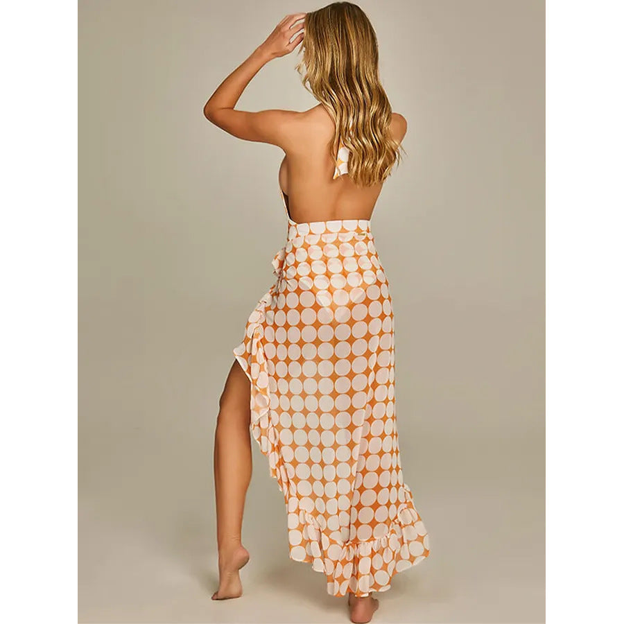Deep V Halter Polka Dot Printed One-piece Swimsuit Suit Women