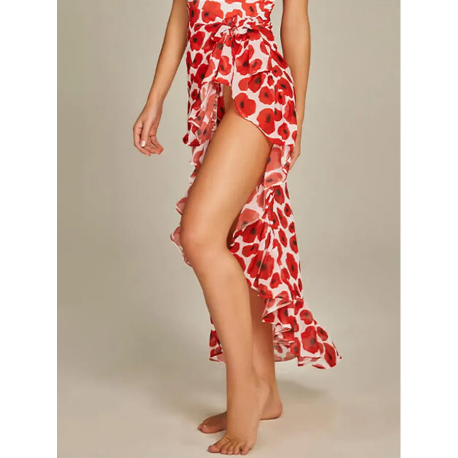 Deep V Halter Polka Dot Printed One-piece Swimsuit Suit Women