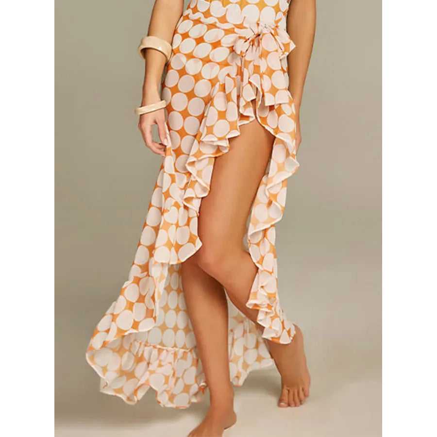 Deep V Halter Polka Dot Printed One-piece Swimsuit Suit Women